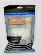 Product pouch packaging for Denstoj Subaru FA/FB and Toyota 4U-GSE rocker retainers, featuring branded “ROCKER RETAINERS” text, “REV WITH PEACE OF MIND” slogan, and Denstoj Auto Centre logo on a resealable retail package.