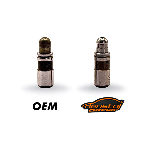 OEM Toyota G16E-GTS hydraulic lash adjuster beside the grooved Denstoj lash adjuster