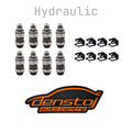 A set of Denstoj rockers retainers for SR20DE / SR20DET Nissan Engine, including 8x OEM-style hydraulic lash adjusters and 8x drop-in rocker retainer clips, accompanied by the Denstoj auto centre logo.